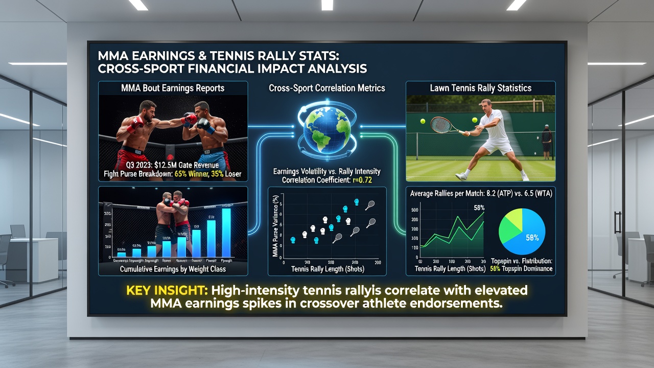 Diagram illustrating correlations between combat sports payouts, tennis rally metrics, and equine stride measurements