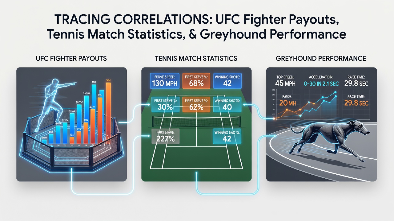 Analytical dashboard displaying integrated wagering data from UFC, tennis, and greyhound sources